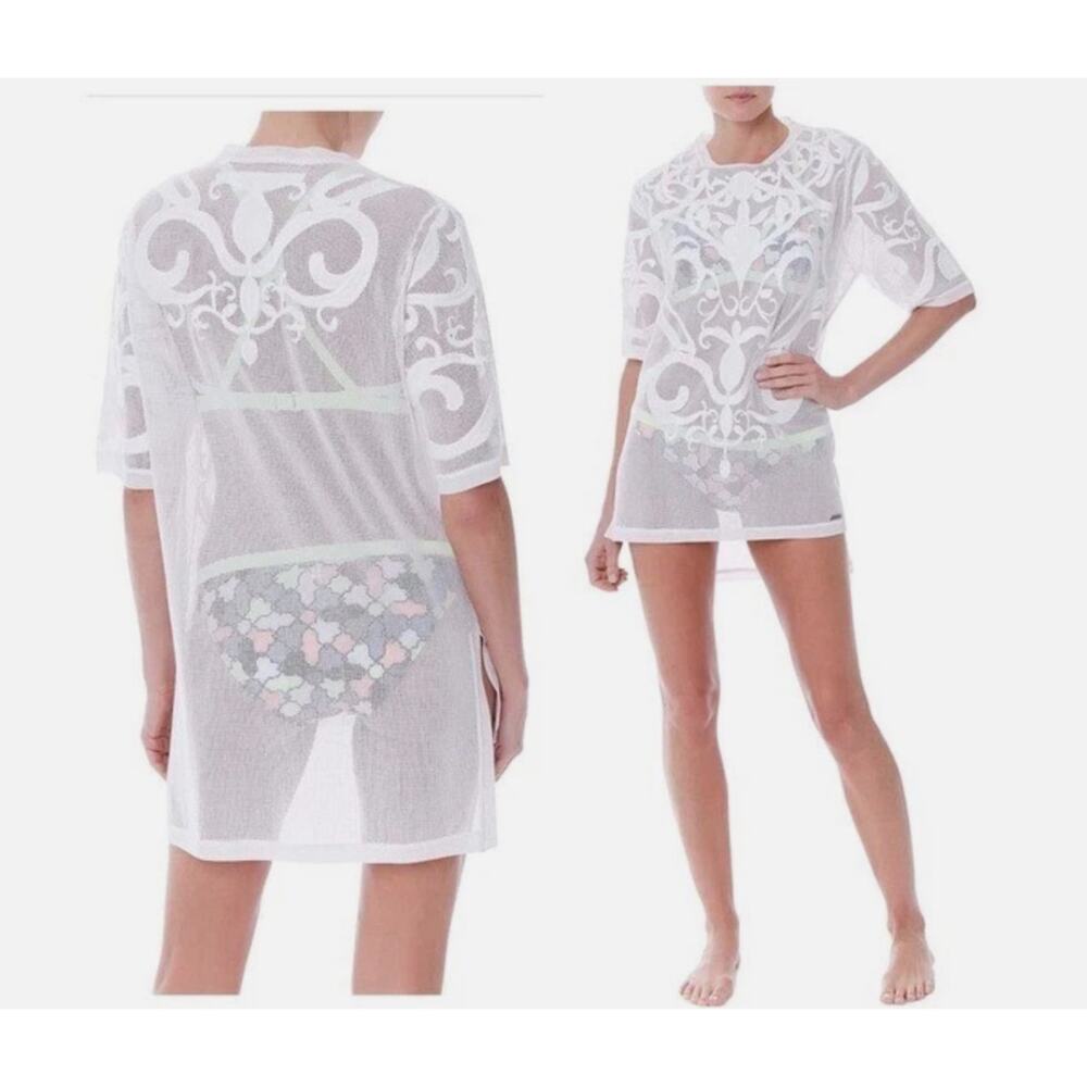 Sweaty Betty Tilia Floral Embroidered Swim Cover Up Tunic in White Medium